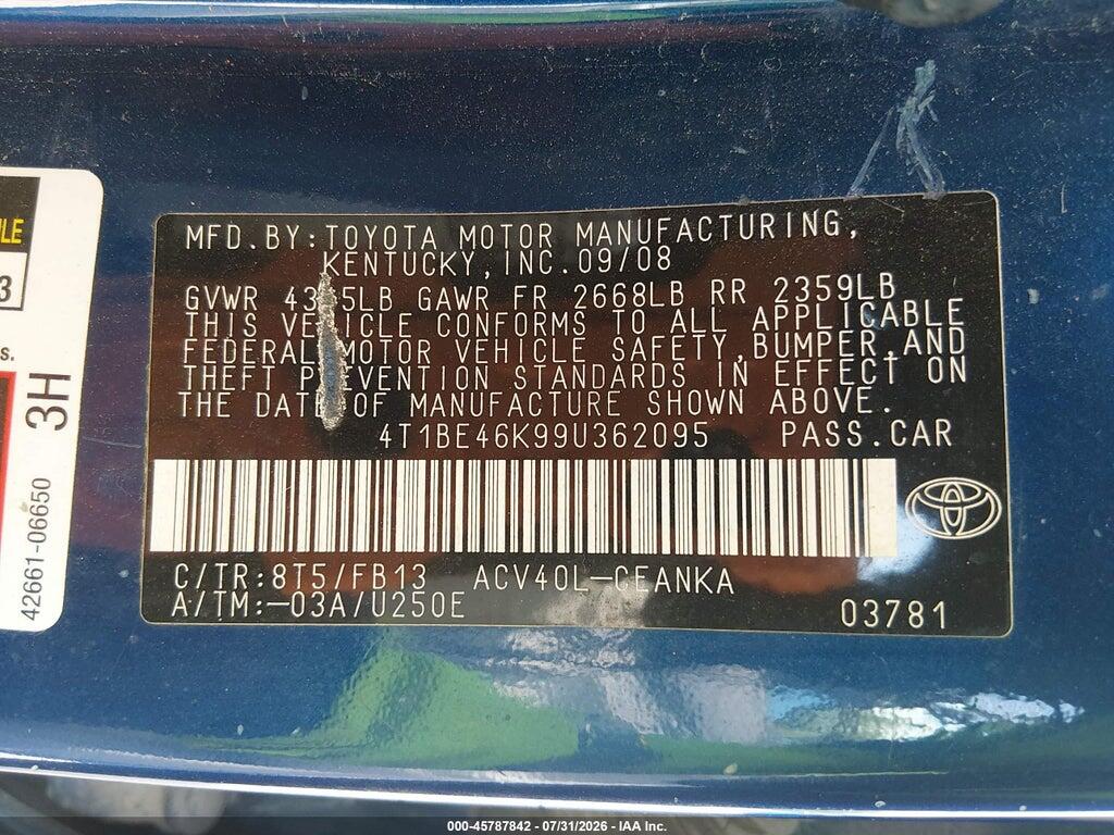 4T1BE46K99U362095 2009 TOYOTA CAMRY photo no. 9