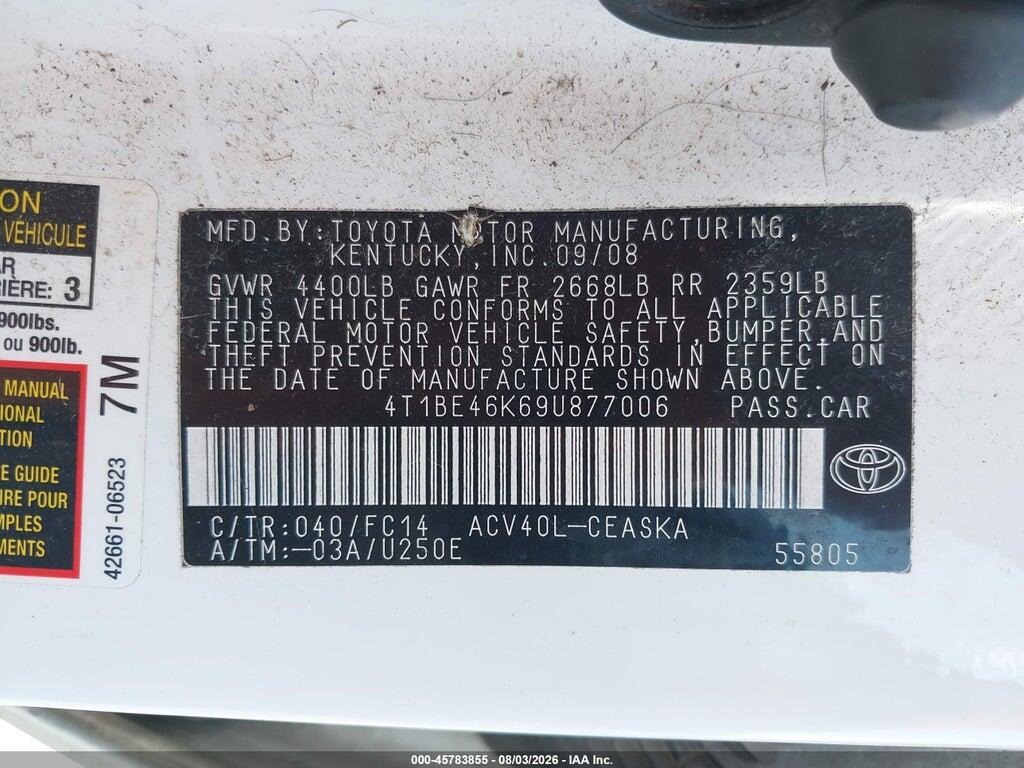 4T1BE46K69U877006 2009 TOYOTA CAMRY photo no. 9