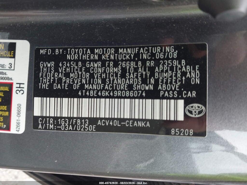 4T4BE46K49R086074 2009 TOYOTA CAMRY photo no. 9