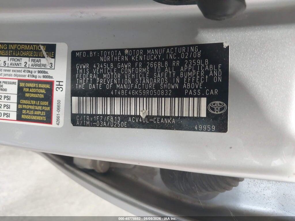 4T4BE46K59R050832 2009 TOYOTA CAMRY photo no. 9