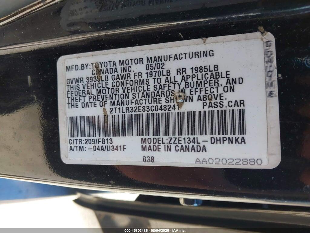 2T1LR32E83C048241 2003 TOYOTA MATRIX photo no. 9