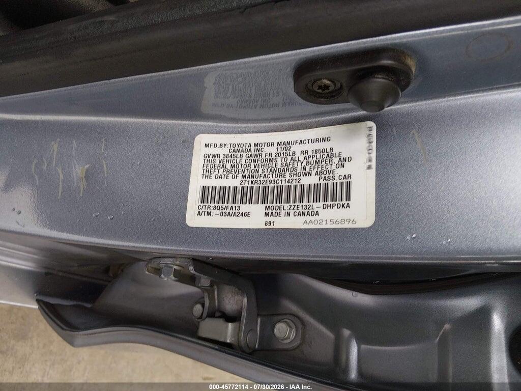 2T1KR32E93C114212 2003 TOYOTA MATRIX photo no. 9