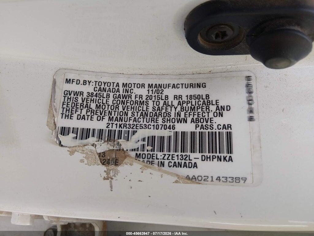 2T1KR32E53C107046 2003 TOYOTA MATRIX photo no. 9