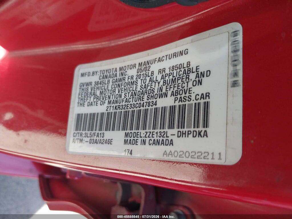2T1KR32E33C047834 2003 TOYOTA MATRIX photo no. 9