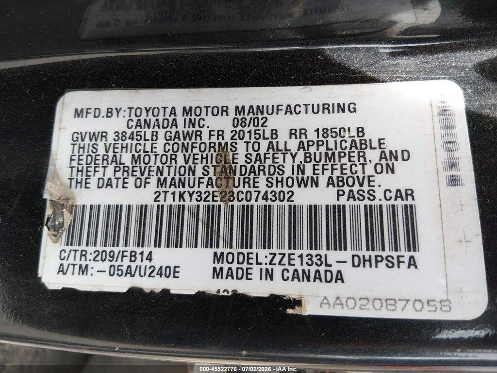 2T1KY32E23C074302 2003 TOYOTA MATRIX photo no. 9
