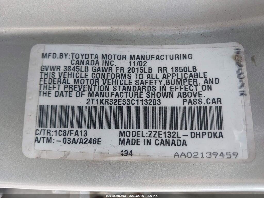 2T1KR32E33C113203 2003 TOYOTA MATRIX photo no. 9