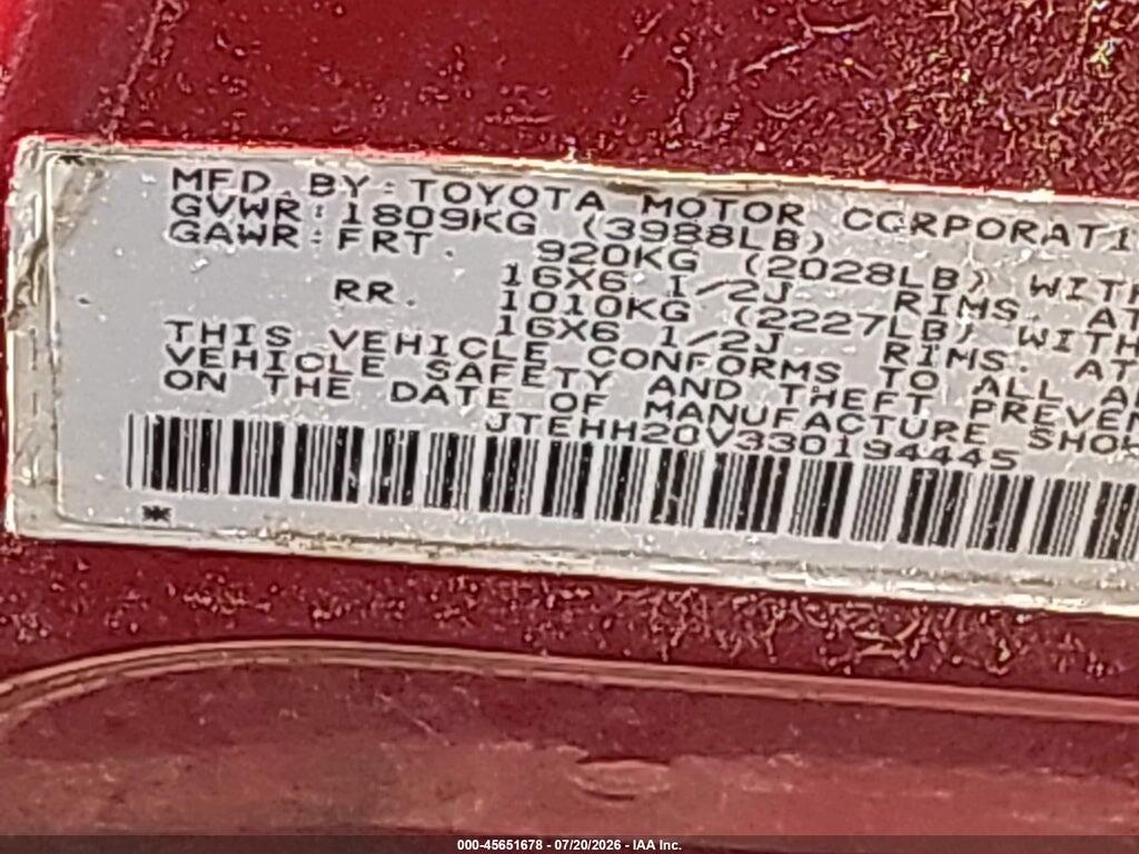 JTEHH20V330194445 2003 TOYOTA RAV4 photo no. 9