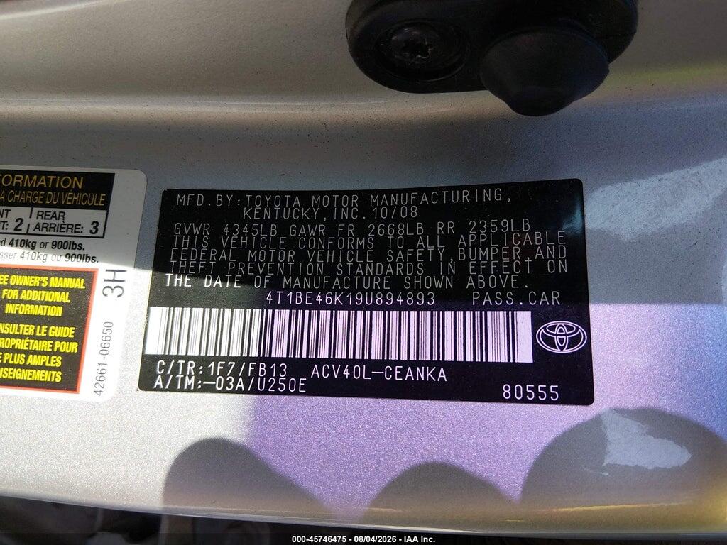4T1BE46K19U894893 2009 TOYOTA CAMRY photo no. 9