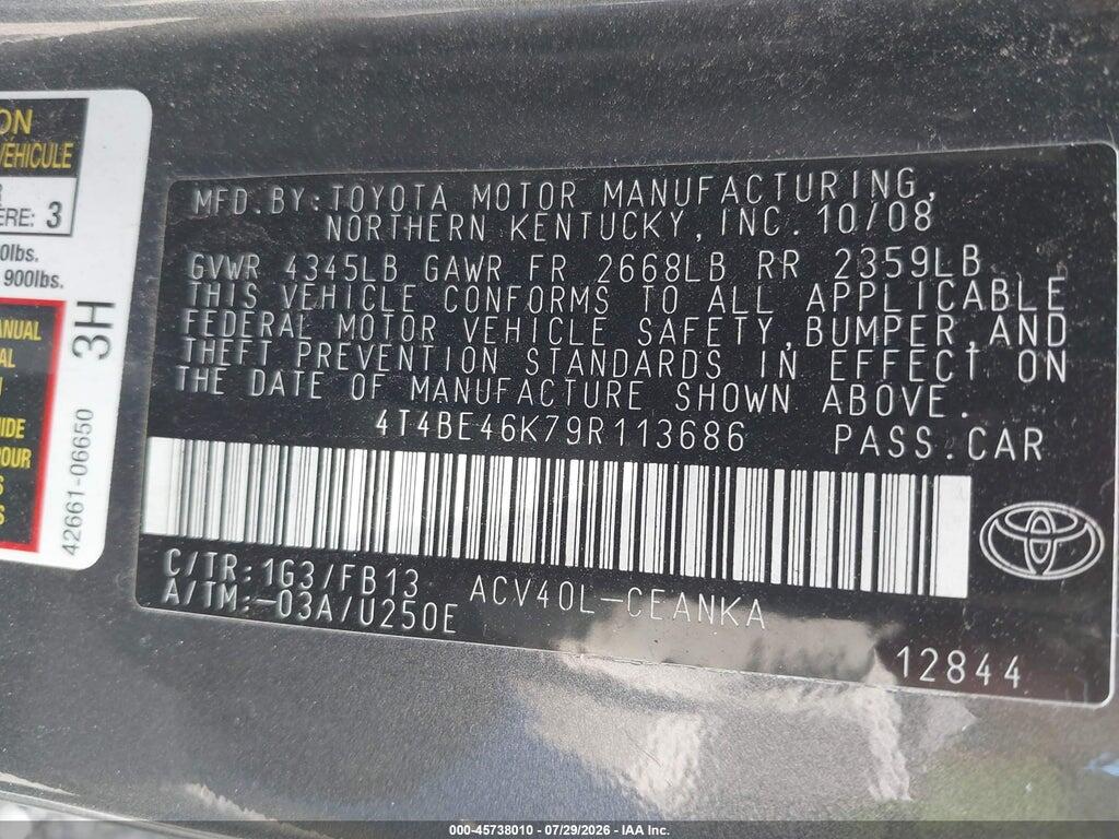 4T4BE46K79R113686 2009 TOYOTA CAMRY photo no. 9