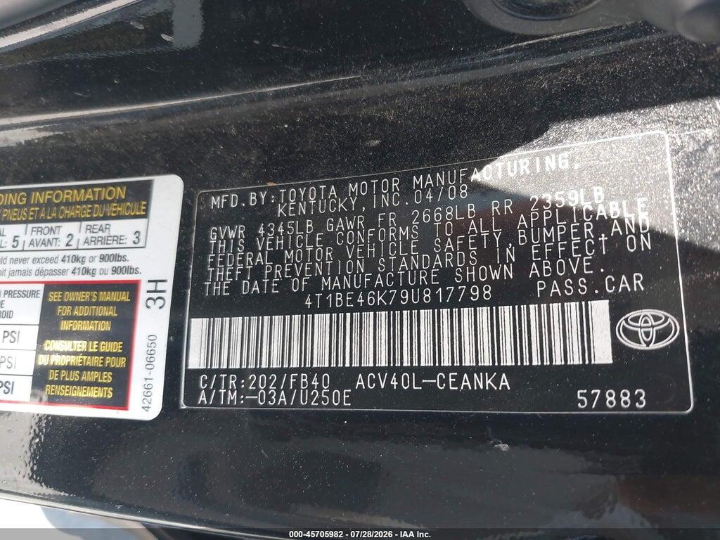 4T1BE46K79U817798 2009 TOYOTA CAMRY photo no. 9