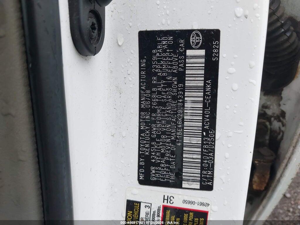 4T1BE46K29U843919 2009 TOYOTA CAMRY photo no. 9