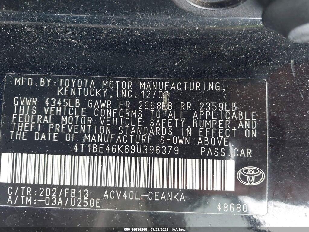 4T1BE46K69U396379 2009 TOYOTA CAMRY photo no. 9