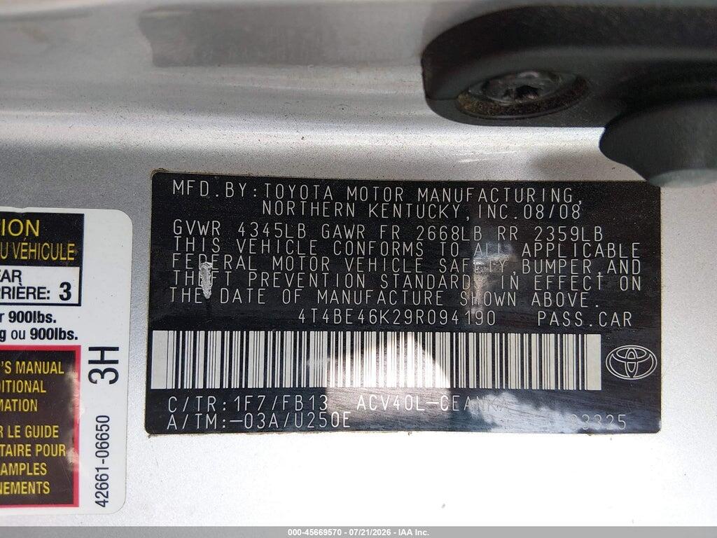 4T4BE46K29R094190 2009 TOYOTA CAMRY photo no. 9