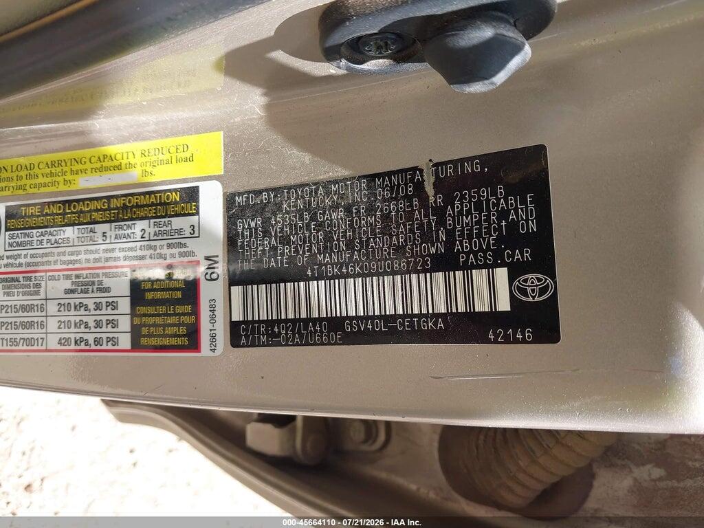 4T1BK46K09U086723 2009 TOYOTA CAMRY photo no. 9