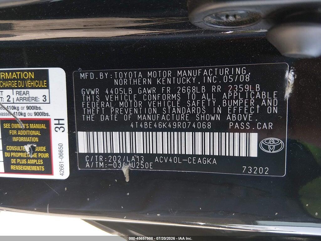 4T4BE46K49R074068 2009 TOYOTA CAMRY photo no. 9