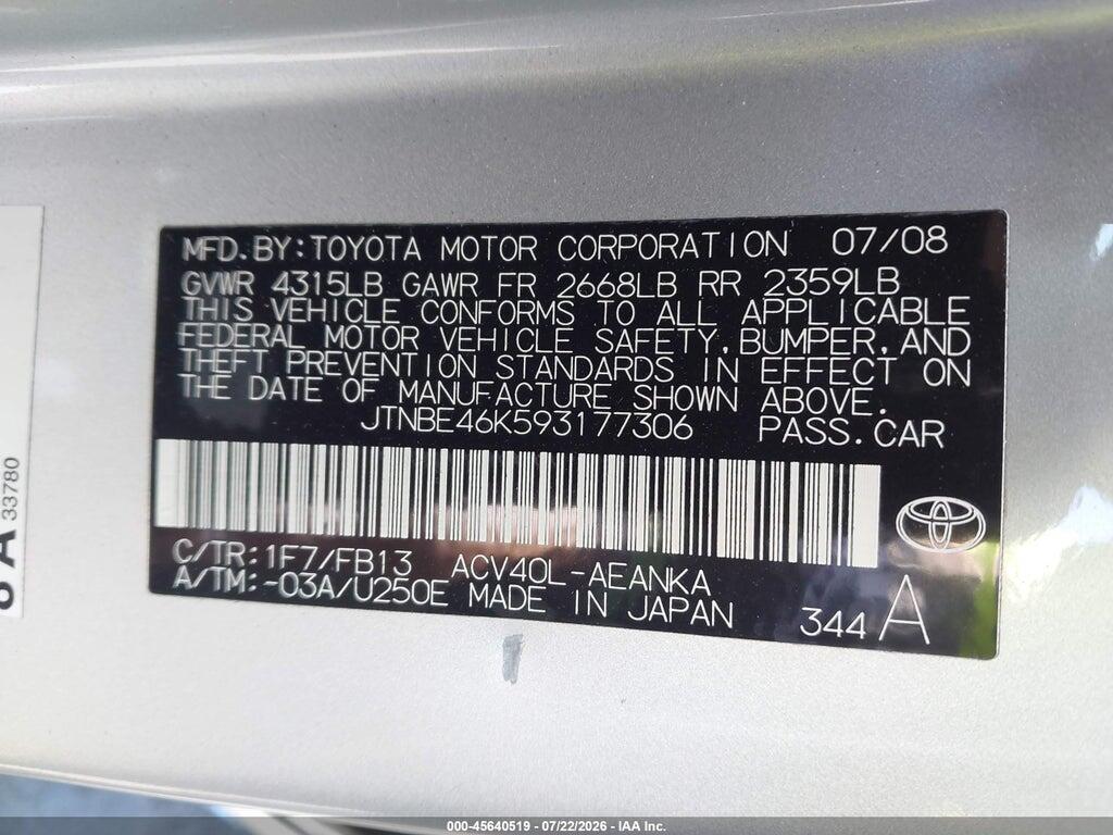 JTNBE46K593177306 2009 TOYOTA CAMRY photo no. 9