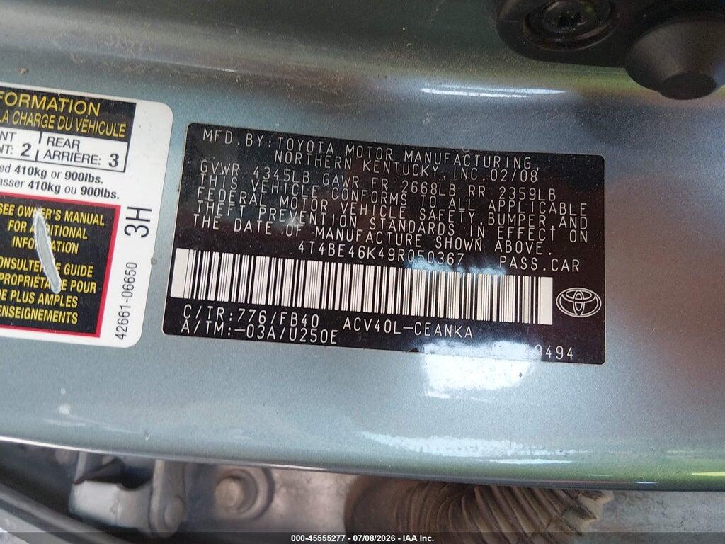 4T4BE46K49R050367 2009 TOYOTA CAMRY photo no. 9