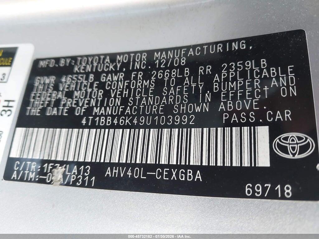4T1BB46K49U103992 2009 TOYOTA CAMRY HYBRID photo no. 9