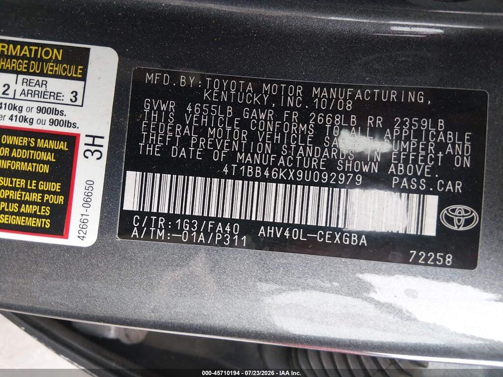 4T1BB46KX9U092979 2009 TOYOTA CAMRY HYBRID photo no. 9