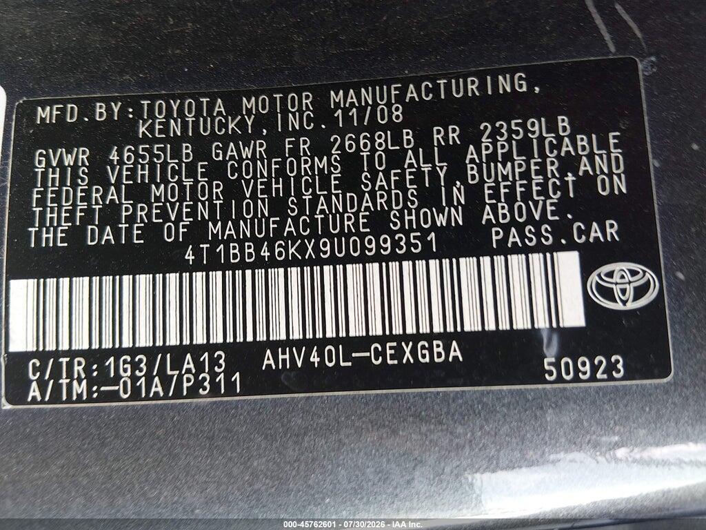 4T1BB46KX9U099351 2009 TOYOTA CAMRY HYBRID photo no. 9