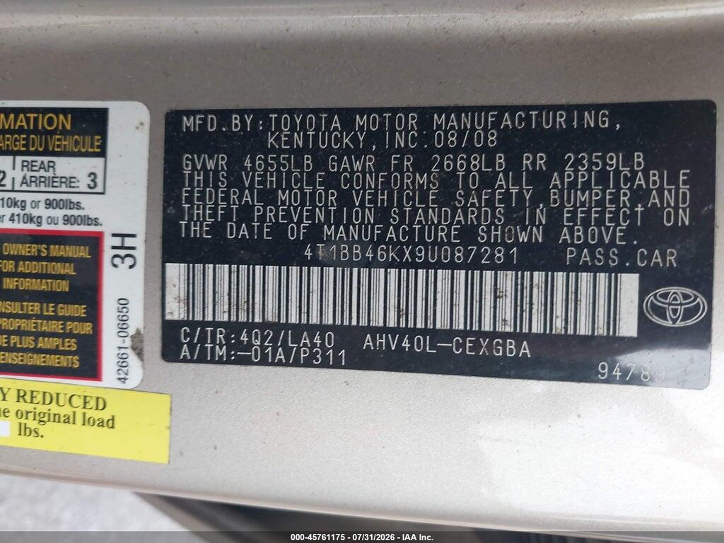 4T1BB46KX9U087281 2009 TOYOTA CAMRY HYBRID photo no. 9