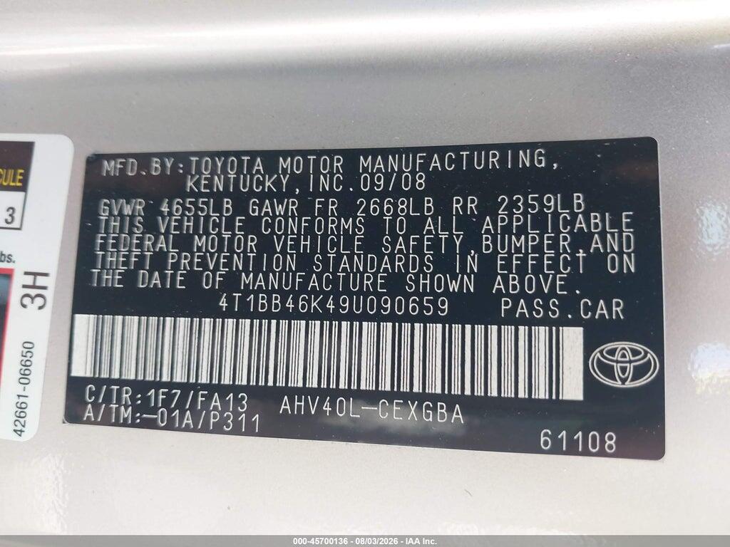 4T1BB46K49U090659 2009 TOYOTA CAMRY HYBRID photo no. 9