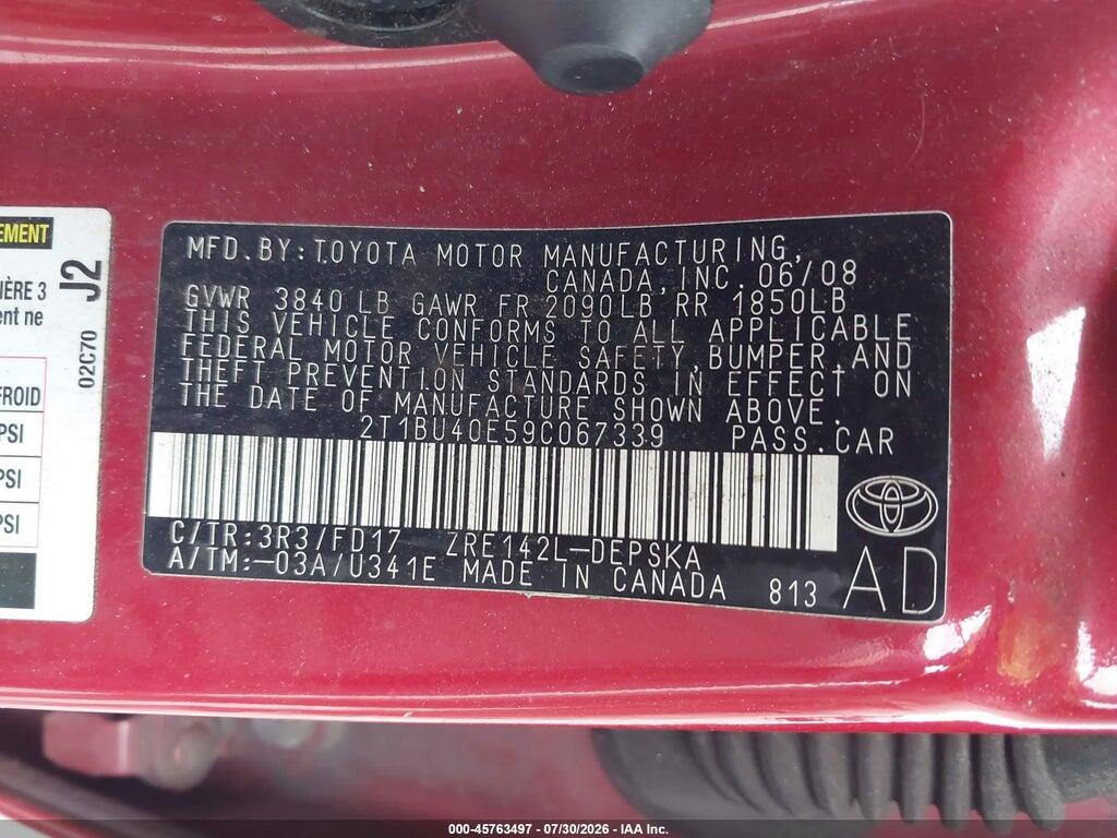 2T1BU40E59C067339 2009 TOYOTA COROLLA photo no. 9