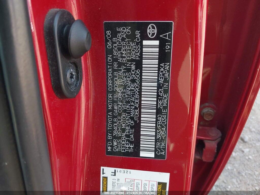 JTDBL40E899056506 2009 TOYOTA COROLLA photo no. 9