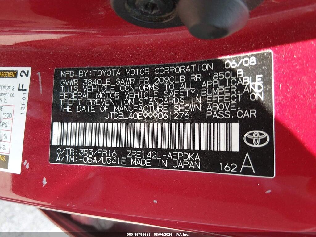 JTDBL40E999061276 2009 TOYOTA COROLLA photo no. 9