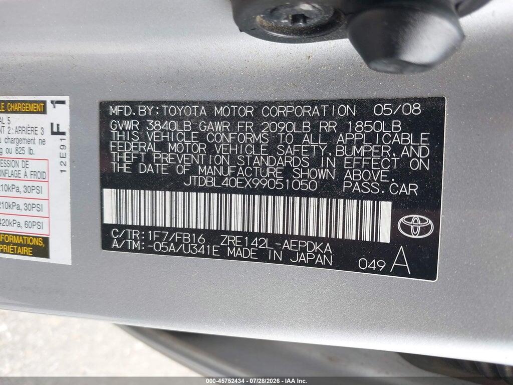 JTDBL40EX99051050 2009 TOYOTA COROLLA photo no. 9