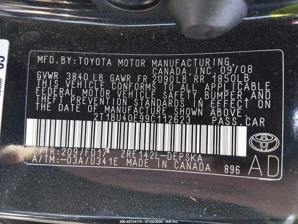 2T1BU40E99C112623 2009 TOYOTA COROLLA photo no. 9