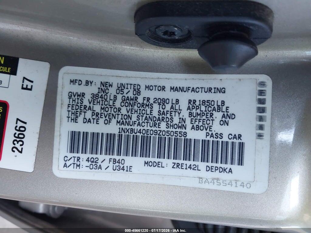 1NXBU40E09Z050558 2009 TOYOTA COROLLA photo no. 9