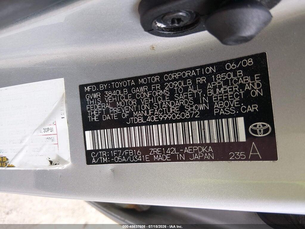 JTDBL40E999060872 2009 TOYOTA COROLLA photo no. 9