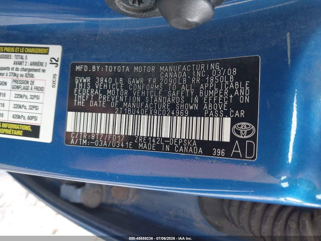 2T1BU40EX9C024969 2009 TOYOTA COROLLA photo no. 9