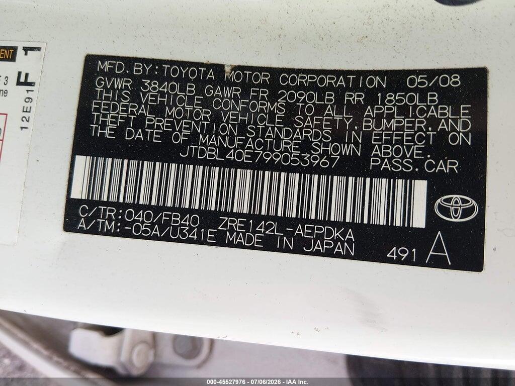 JTDBL40E799053967 2009 TOYOTA COROLLA photo no. 9