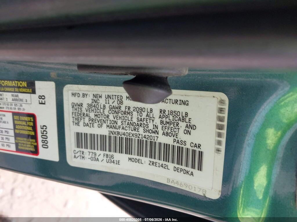 1NXBU40EX9Z142017 2009 TOYOTA COROLLA photo no. 9