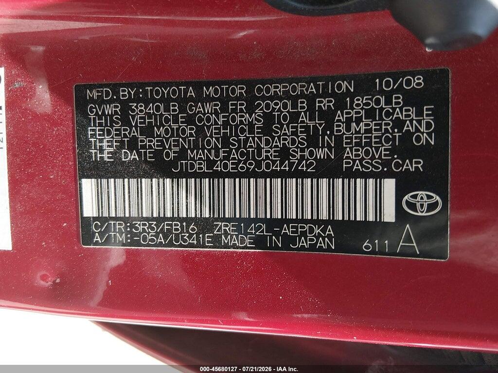 JTDBL40E69J044742 2009 TOYOTA COROLLA photo no. 9