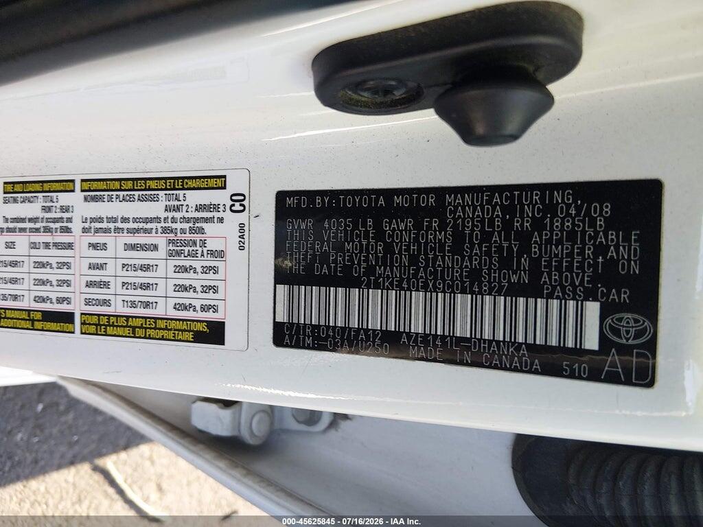 2T1KE40EX9C014827 2009 TOYOTA MATRIX photo no. 9