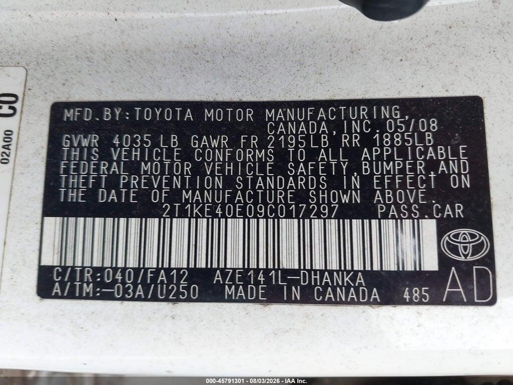 2T1KE40E09C017297 2009 TOYOTA MATRIX photo no. 9