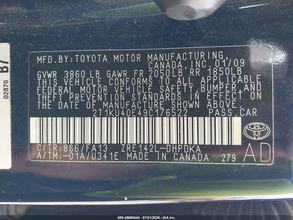 2T1KU40E49C176522 2009 TOYOTA MATRIX photo no. 9