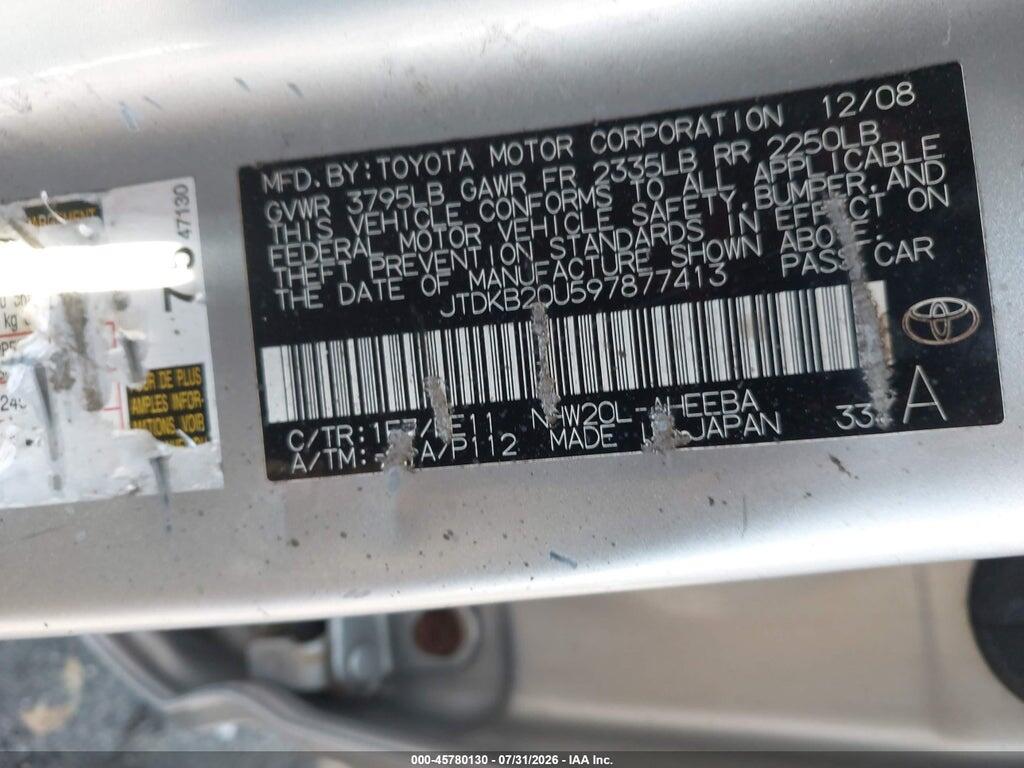 JTDKB20U597877413 2009 TOYOTA PRIUS photo no. 9