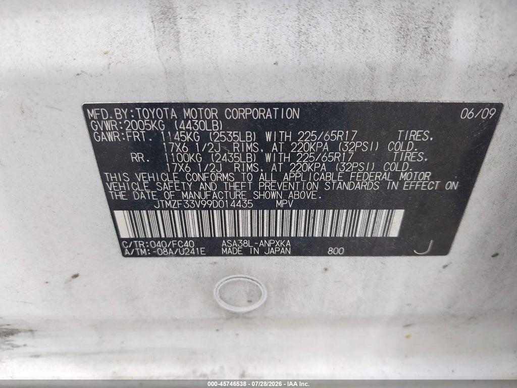 JTMZF33V99D014435 2009 TOYOTA RAV4 photo no. 9