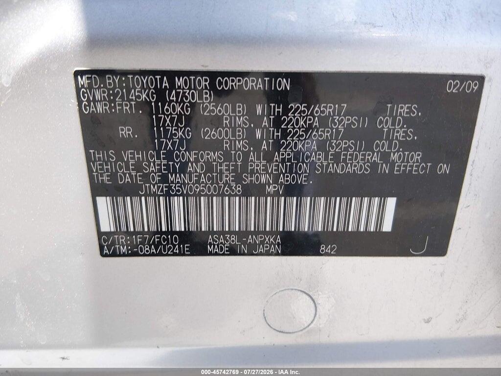 JTMZF35V095007638 2009 TOYOTA RAV4 photo no. 9