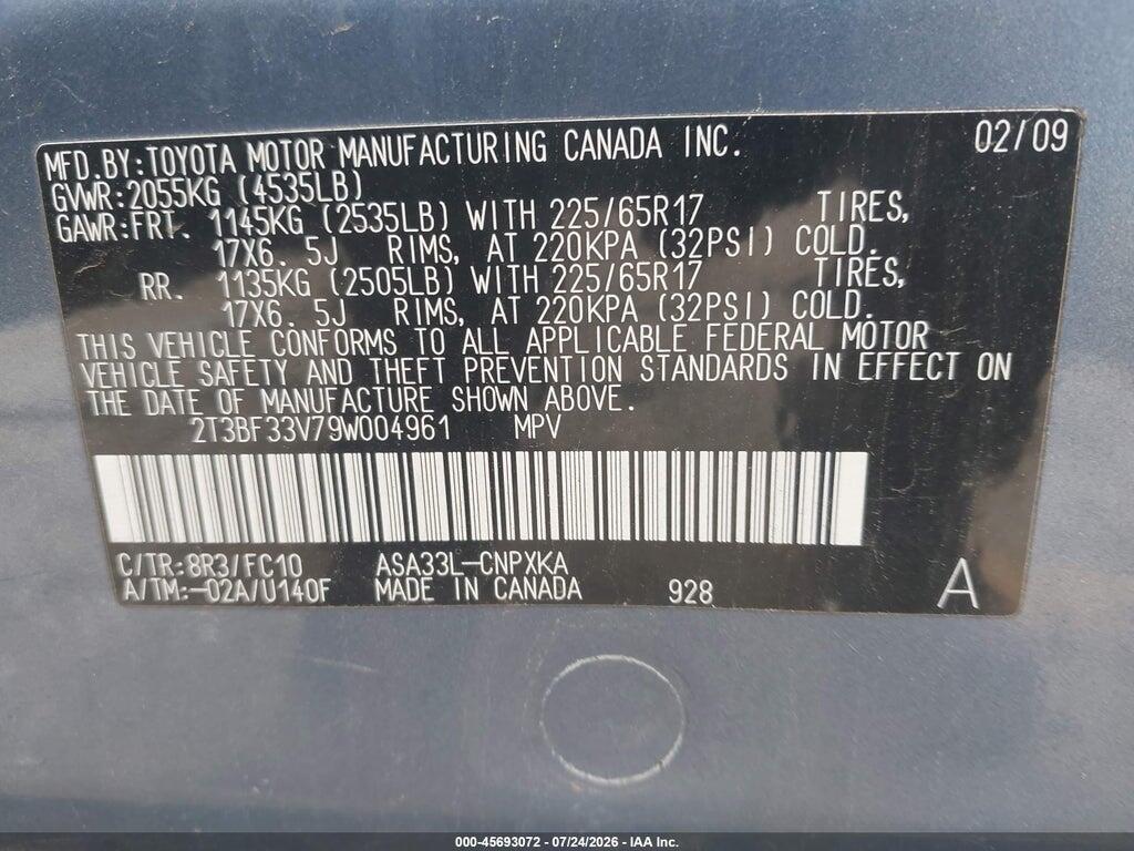 2T3BF33V79W004961 2009 TOYOTA RAV4 photo no. 9