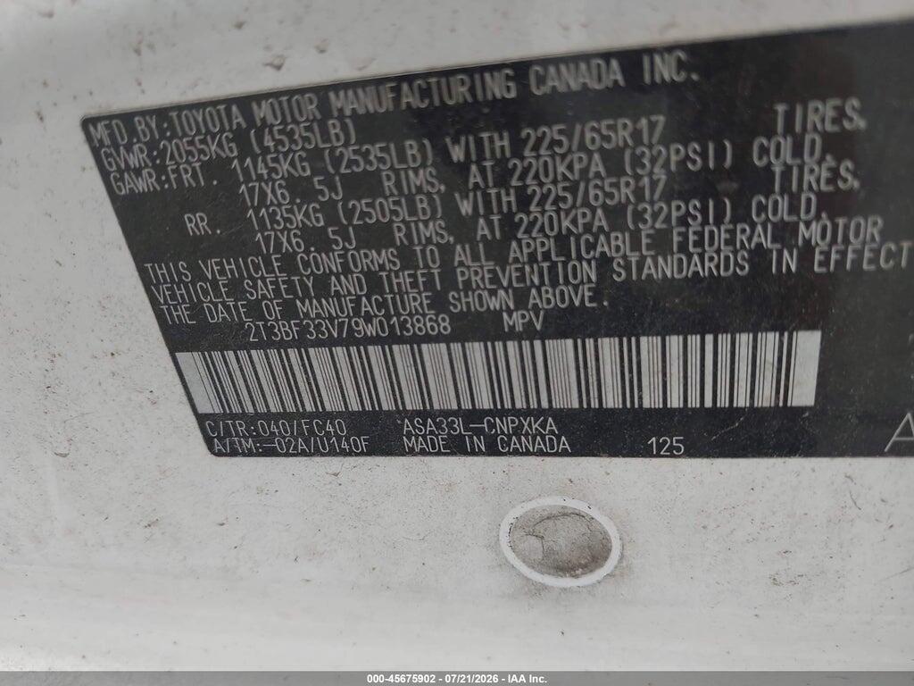 2T3BF33V79W013868 2009 TOYOTA RAV4 photo no. 9