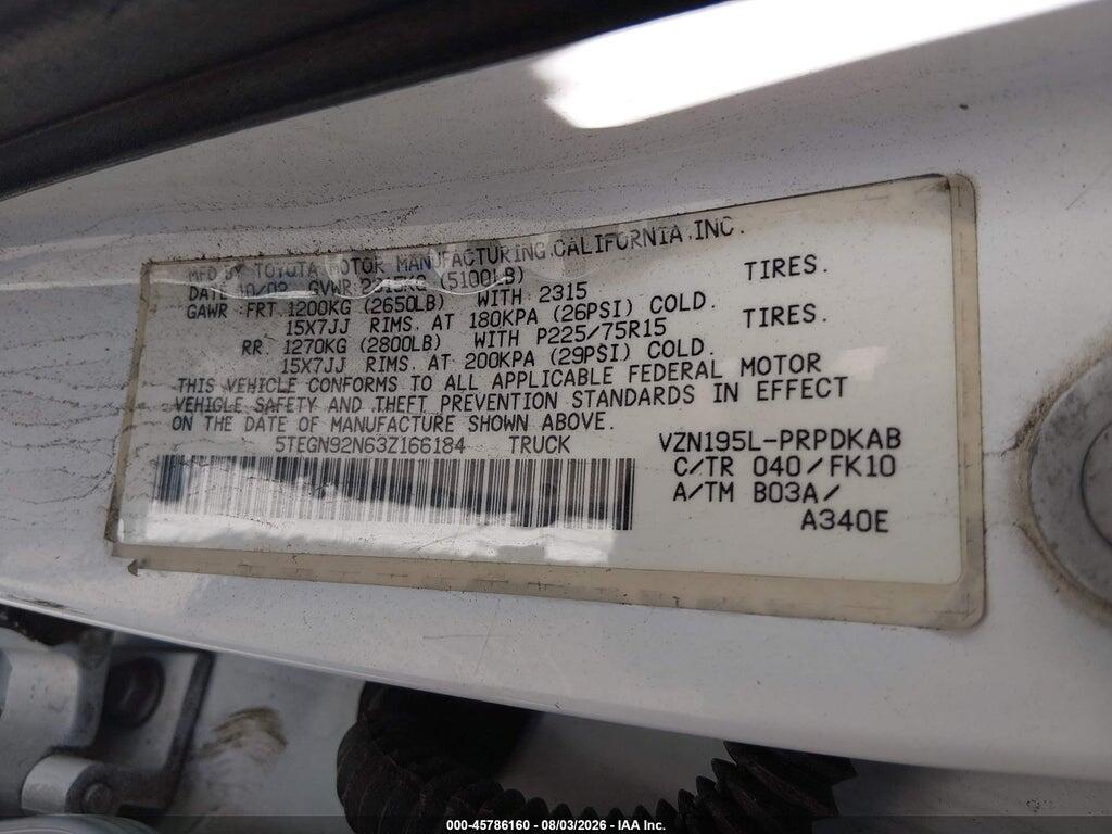 5TEGN92N63Z166184 2003 TOYOTA TACOMA photo no. 9