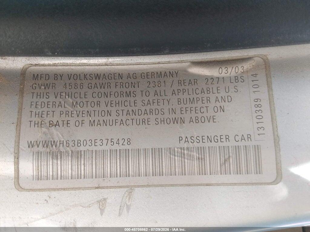 WVWWH63B03E375428 2003 VOLKSWAGEN PASSAT photo no. 9