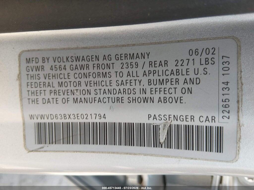WVWVD63BX3E021794 2003 VOLKSWAGEN PASSAT photo no. 9
