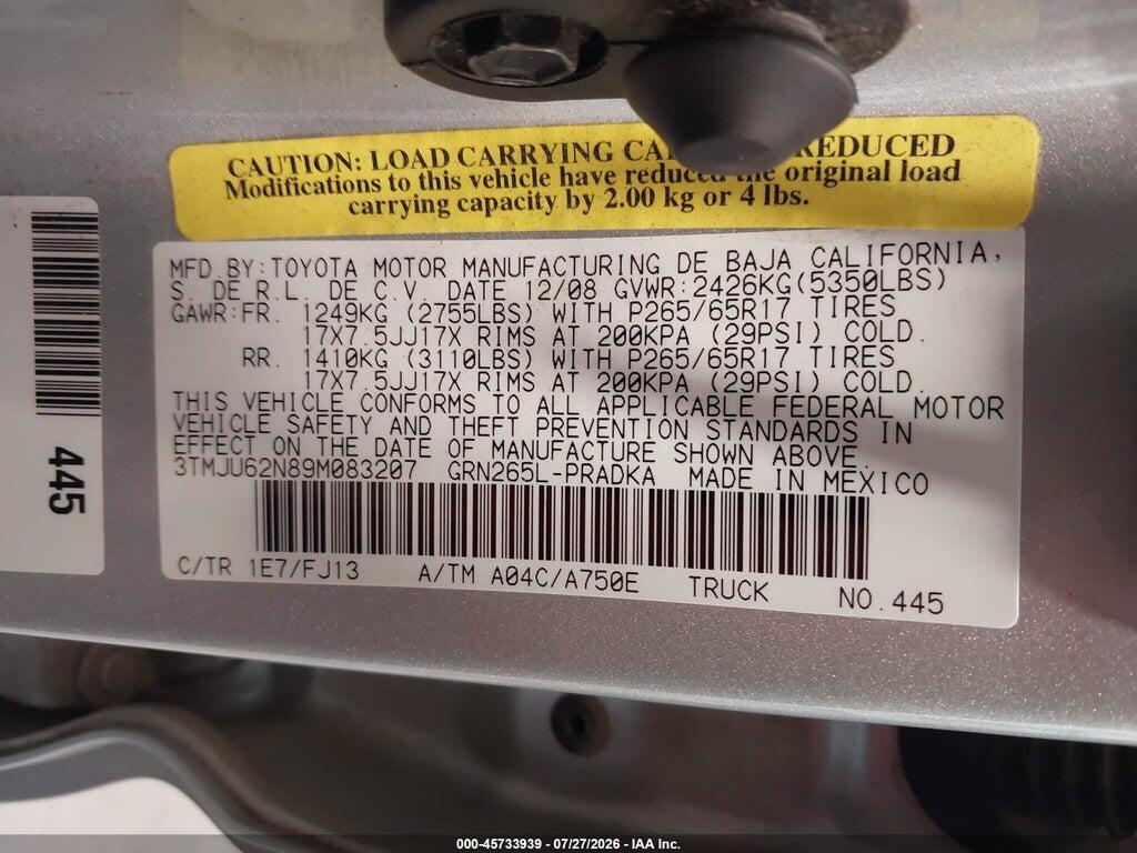 3TMJU62N89M083207 2009 TOYOTA TACOMA photo no. 9
