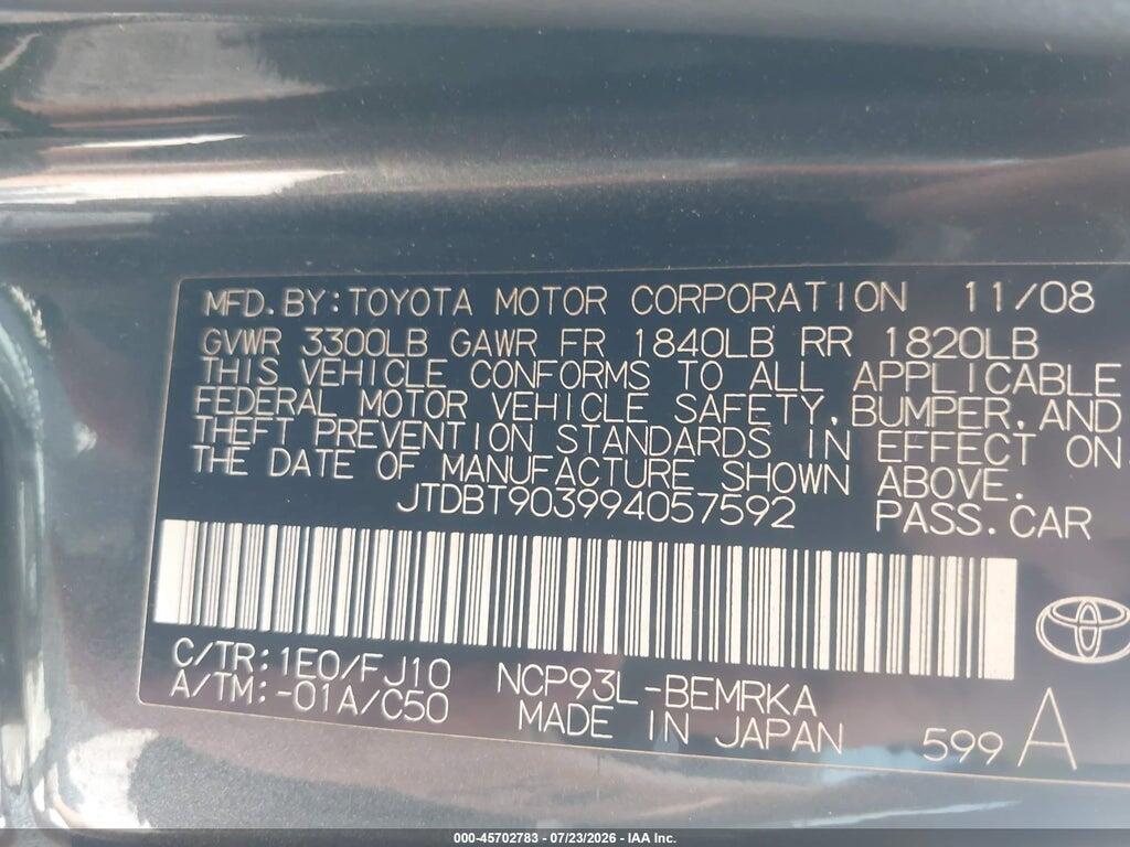 JTDBT903994057592 2009 TOYOTA YARIS photo no. 9